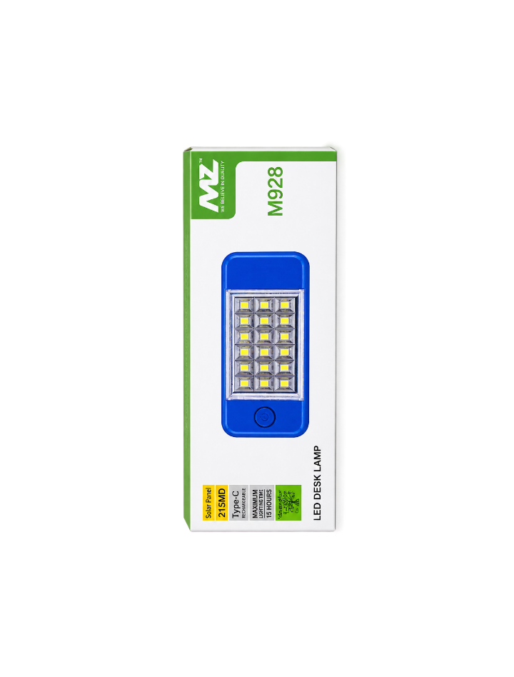 MZ M928 Rechargeable LED Desk Lamp – Solar Panel, Type-C Charging, 21 SMD